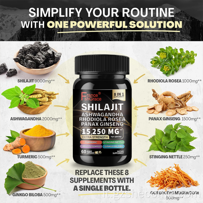 Supplemento biologico Shilajit Migliora le capsule di energia Shilajit
